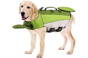 EMUST Large Dog Life Jacket, Dog Life Vest for Swimming, Adjustable Dog Swimming Vest, High Flotation Dog Life Preserver with Rescue Handle, Green, XXL