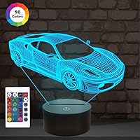 FULLOSUN Car 3D Night Light, Sport Racing Car Illusion Lamp with Remote Control 16 Colors Changing, Holiday Xmas Birthday Gifts for Kids Child Teen Todder