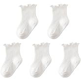 WATOCHE Baby Toddler Girls Ruffle Socks Newborn Infant Girl's Knee High Solid Cotton Long Socks