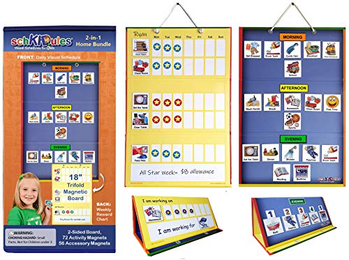 SchKIDules 2-in-1 Home Bundle Visual Schedule: Daily Kids Calendar and Weekly Responsibility Chart All in One; 18