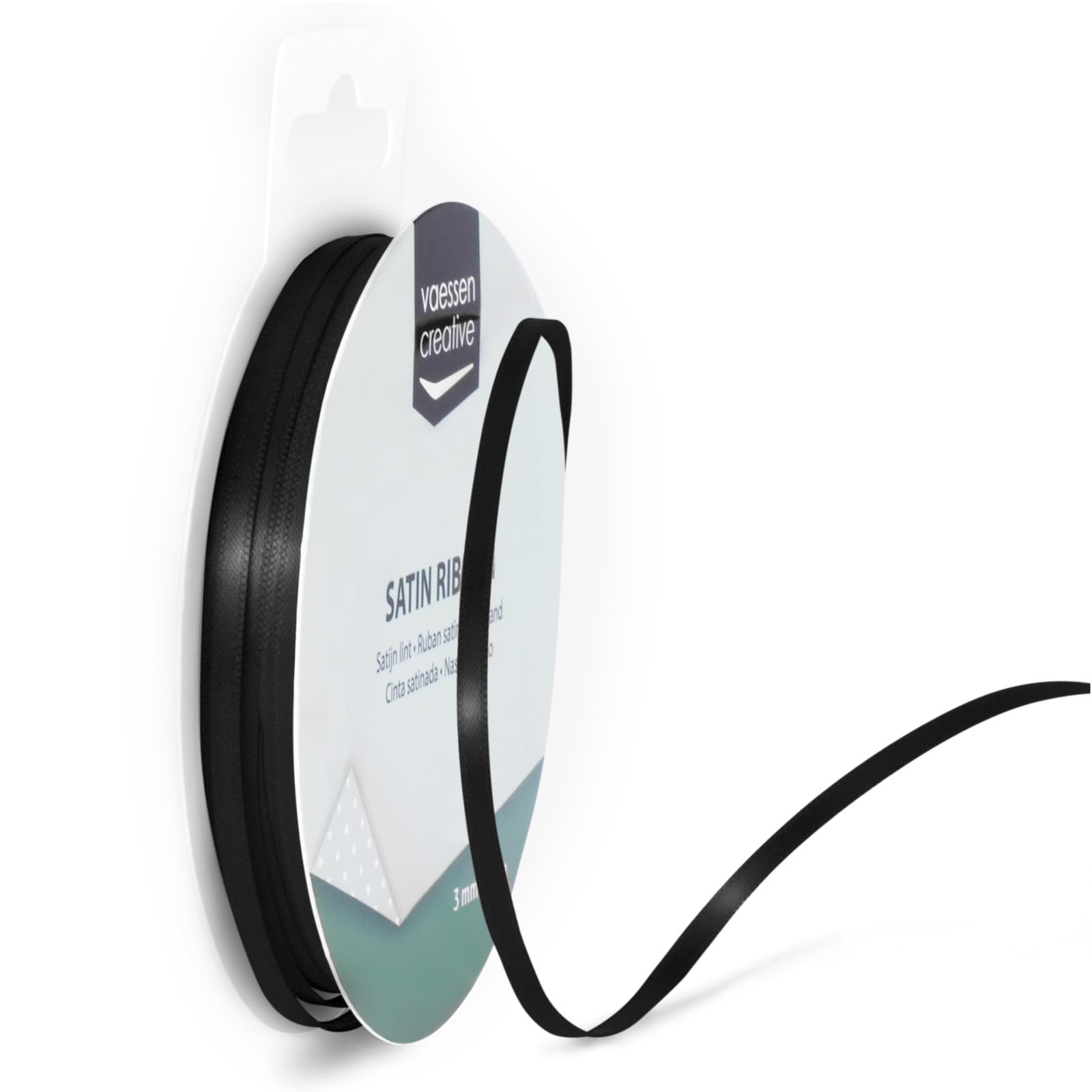 Vaessen Creative Satinband Schwarz, 3 mm x 10 Meter, Schleifenband, Dekoband, Geschenkband und Stoffband für Hochzeit, Taufe und Geburtstagsgeschenke, 3MM