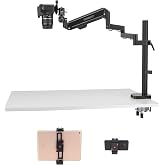 TENBEST Camera Desk Mount with Gas Spring Arm, Overhead Desk Clamp Stand | 360&deg; Ball Head, Double C Clamp, Phone/Tablet Holder, For DSLR/Mirrorless Camera, Phone/Tablet, Microphone, Webcam, LED Light