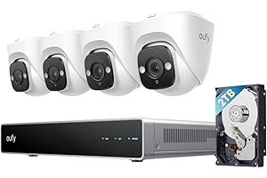 EUFY SECURITY eufy PoE NVR Security System E41,24/7 Recording,Up to 16CH, 2TB HDD, 4 4K Turret Cams, Wired Outdoor Cam, 4K UHD, 122° FOV, Color Night Vision, AI Detection, Red and Blue Strobe