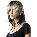 GOOACTION Women Fashion Shoulder Length Natural Straight Brown and Blonde Highlights Wig with Bangs Synthetic Cosplay Party Hair Wigs