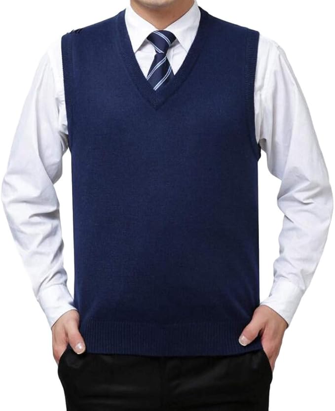 SELX Suéter masculino executivo tricotado grande e alto gola V sem