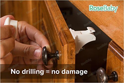 Magnetic Cabinet Lock Kit, 8 Locks 2 Keys &amp; 24 Outlet Covers, Baby Child Proof Essential Kitchen Safety for Home by Rosebaby