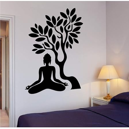 lsweia 60X90 cm Wandaufkleber Buddha Baum Blüte Yoga Om Zen Wandbild Kunst Wohnkultur Wandaufkleber Vinnel Dekoration Wandbil