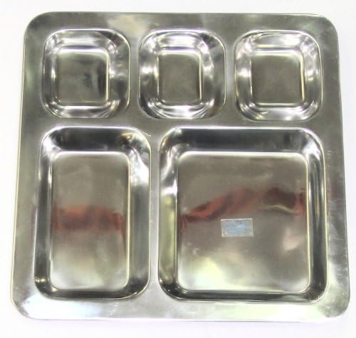 India Bazaar Stainless Steel Square 5 Compartment Mesh Tray Beaded/Indian Thali/Dinner Plate/Suitable for Camping and Picnics!
