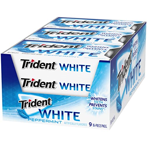 TRIDENT WHITE PEPPERMINT SUGAR-FREE CHEWING GUM, 9 PACKS OF 16 PIECES (144 TOTAL PIECES)