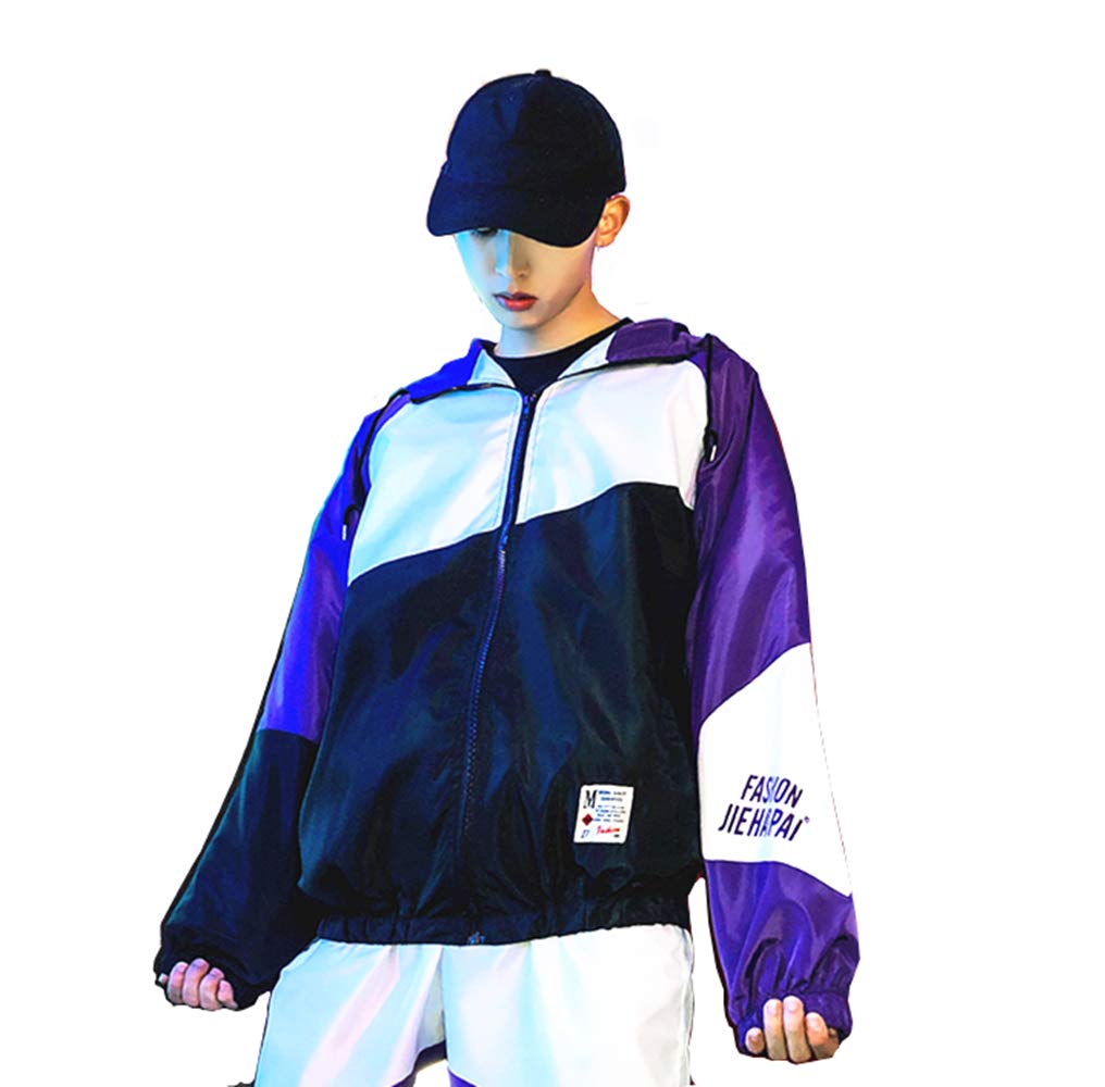 Retro Colorblocked Track Jacket Windbreaker Jacket Athletic Hip Hop Outdoor Windproof Coat