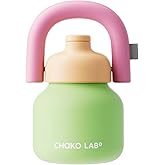 CHAKO LAB Water Bottle with Straw and Carry Handle | Wide Mouth vacuum insulated stainless steel Bottles | Reusable, leak-proof and BPA-free | 33oz(Green&Orange)