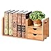 MyGift Natural Bamboo Wood Expandable Dorm Desk Bookshelf, Desktop Book Organizer with 2 Pull Out Storage Drawers and Small Display Shelf