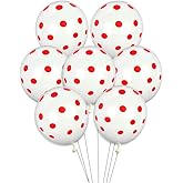 AnnoDeel 50Pcs White Polka Dot Latex Balloons, 12inch White Red Polka Dot Balloons for Valentine's Day Brithday Balloon Wedding Balloon decoration