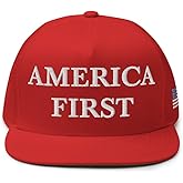 America First Hat - Embroidered Adjustable Structured Flat Bill Snapback Cap - Trump 2024 America First Election Gift