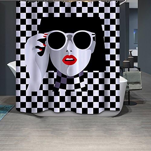 3D Shower Curtain and Bath Mat Set, Waterproof Polyester Individuality Bathroom Shower Curtain(71 x 71 inch) (Red lips)