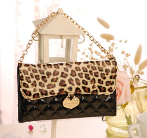 Black Glossy Luxury Leopard Leather Handbag Wallet Card case cover For LG G G3 Vigor MINI BEAT
