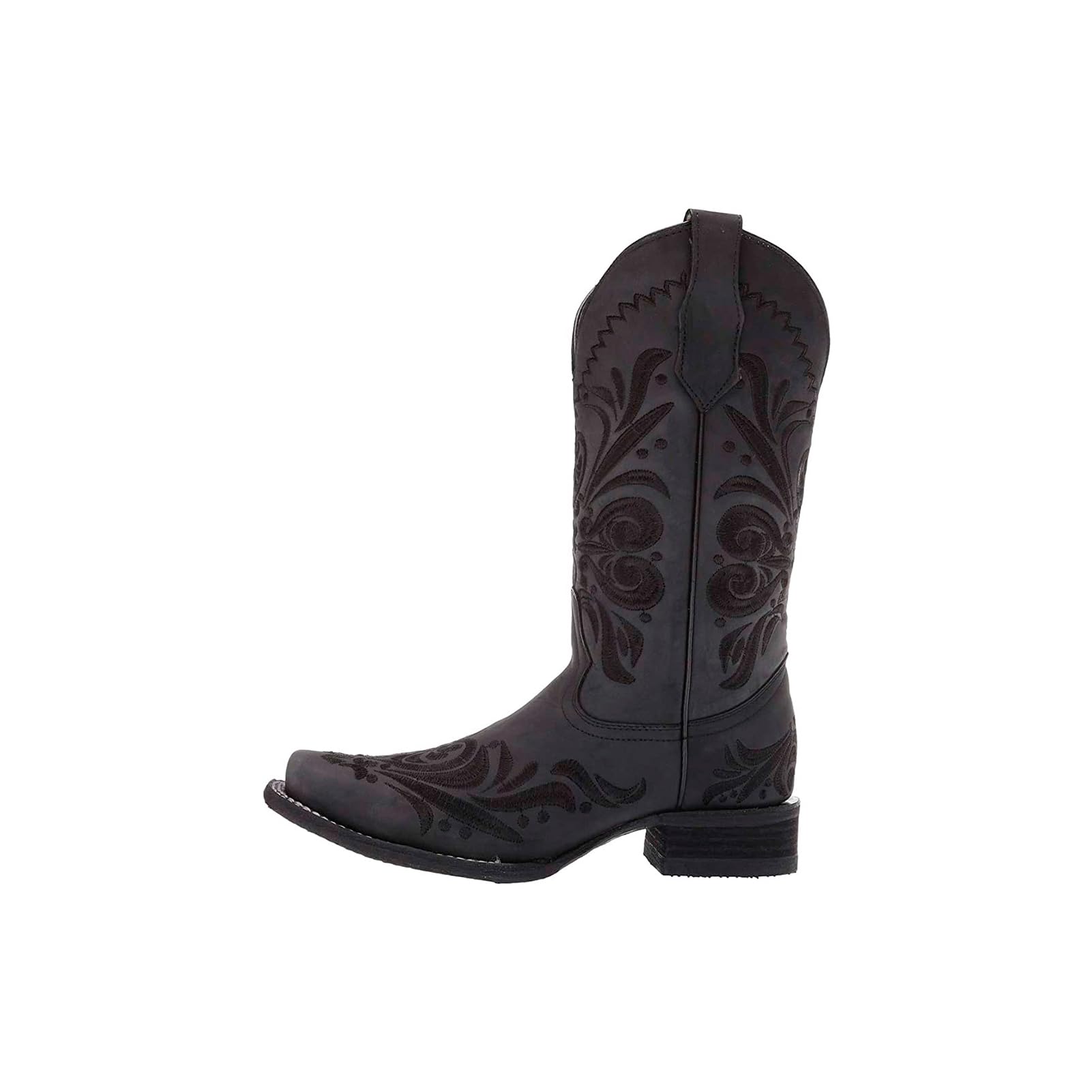 Photo 1 of Corral Boots Women's Leather Cowgirl Embroidered Square Toe Boot Pull-On Comfortable Fit Western Style, Black, Size 9