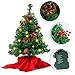 JOYIN 22” Prelit Tabletop Mini Christmas Tree with Holly Berries and Pine Cones, 100 Branch Tips & Warm White LED Lights in Red Cloth Bag for Best Home and Office Christmas Decorations