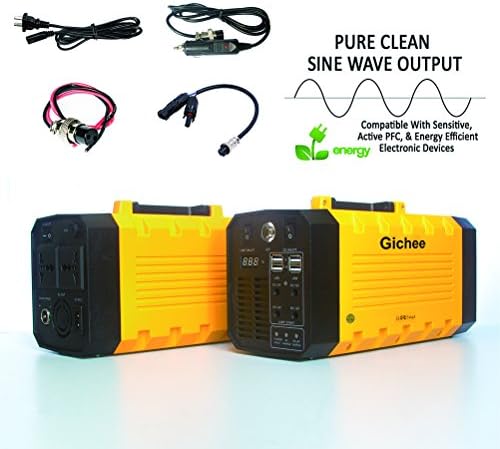 Solar Generator, Gichee Portable UPS On-line Uninterrupted Power Supply Pure Sine Wave Power Inverter 500W (Peak 1000W) 288WH Lithium Backup Battery Generator Solar Generator with USB DC AC Outlet