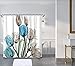 LIVILAN Floral Shower Curtain, Blue Shower Curtain, Tulip Flowers Fabric Shower Curtains Set with Hook, Unique Shower Curtains 72Wx72H Inches Machine Washable Light Blue White