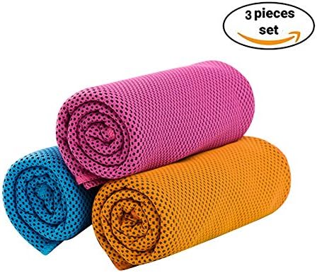 Plcao Instant Relief Cooling Towel for Sports, Golf, Workout, Fitness, Gym, Yoga, Pilates, Travel, Camping & More - Set of 3 included (Blue, Red,Orange ) 34"L x 12"H