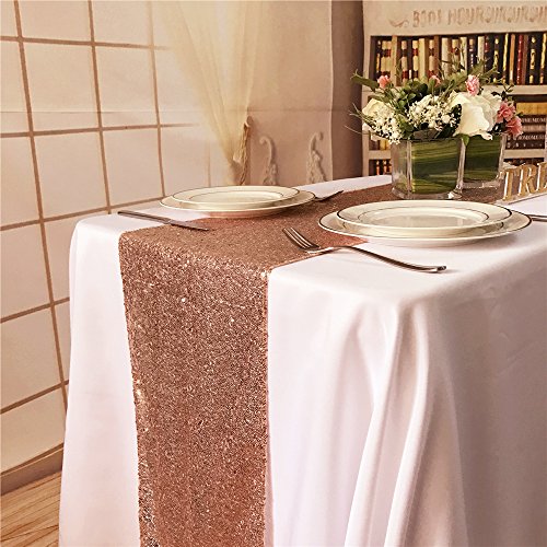 BalsaCircle TRLYC 12 by 60-Inch Rose Gold Wedding Sequin Table Runners for Baby Shower