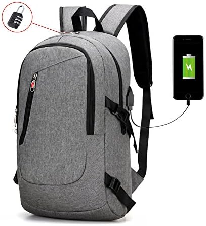 FengLongShun Waterproof Laptop Backpack,Anti Theft Travel Backpacks with Headphone Port, USB Charging Port and Lock,Fits 15 15.6 inch Laptop and Notebook (Grey)