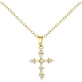 AOOMO Cross Necklace for Women Gold Plated Rose Flower Pendant Necklace Easter Christian Religious Faith Jewelry Gifts