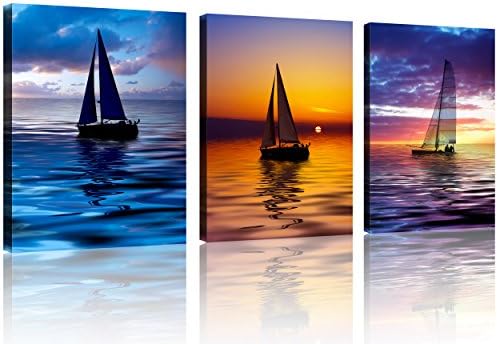 TutuBeer3 Panel Colorful Sailboat at Sunset Canvas Print, Ready to Hang 12"x16" Ship Canvas Boat Canvas Art Sailing Picture for Home Decor Sailboat Wall Seascape The Picture for Home Decor,3 pcs/Set