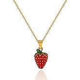 Dckazz Strawberry Necklace for Women Strawberry Jewelry Accessories Dainty Fruit Necklace Cute Red Enamel Pendant Stainless Steel
