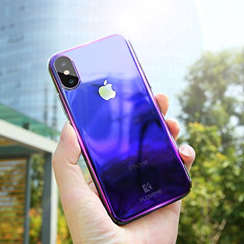 Wireless-Charger-iPhone-X-Case-FLOVEME-Luxury-Slim-Fit-Gradual-Colorful-Gradient-Change-Color-Ultra-Thin-Lightweight-Electroplating-Bumper-Anti-Drop-Clear-Hard-Back-Cover-Holder-Transparent-Purple