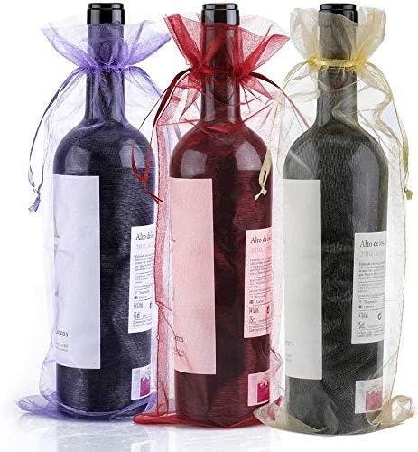 G2PLUS Multi-Color Organza Wine Bags 750ml Wine Bottle Gift Bags with Drawstring for Gift Wrapping Wine Bottles - 14 x 37CM