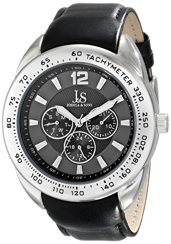 Joshua & Sons Men's Quartz Metal and Leather Casual Watch, Color:Black (Model: JS-45-GY)