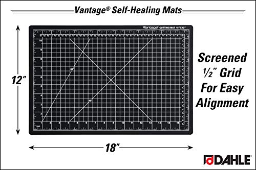 dahle - 10671-12580 vantage 10671 tapete de corte autocurativo, 30 x 45 cm, rejilla de 1/2 pulgada, 5 capas para una curación máxima, perfecto para manualidades y costura, color negro