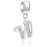 925 Sterling Silver Charms Alphabet Beads fit Pandora Charm Bracelets A-Z Letter Initial Spacer Dangle Clear CZ Stone Authentic for Snake Chain Bracelets