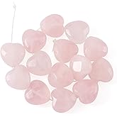Fashewelry 14pcs Heart Natural Rose Quartz Stone Beads 15mm Faceted Tumbled Chakra Gemstone Pink Crystal Healing Beads for Valentines Day Earring Bracelet Necklace Jewelry Making