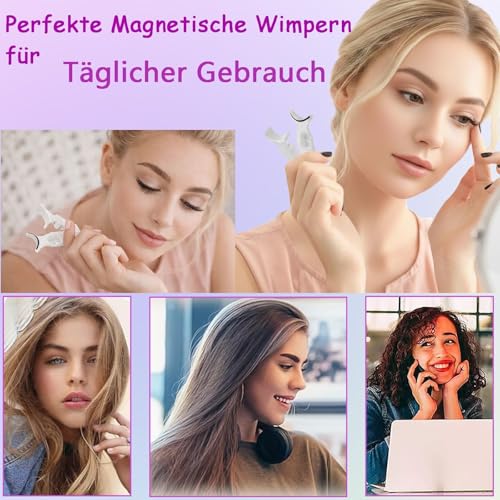 Magnetic False Eyelashes Natural Look with Applicator, Full Lashes and 3/4 Templates, Reusable Magnetic False Eyelashes No Glue or Eyeliner, Upgraded Version 4 Magnets