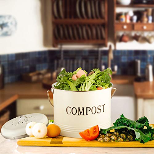 Compost Bin, 1.3 Gal Kitchen Compost Bin Countertop with Lid Small
