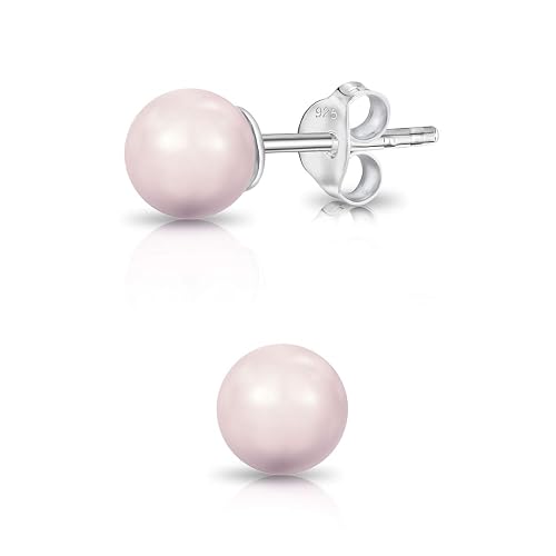 DTPsilver® 925 Sterling Silver SMALL Stud Earrings made with Round Crystal Pearls from Swarovski® Elements - Diameter: 6 mm - Rosaline