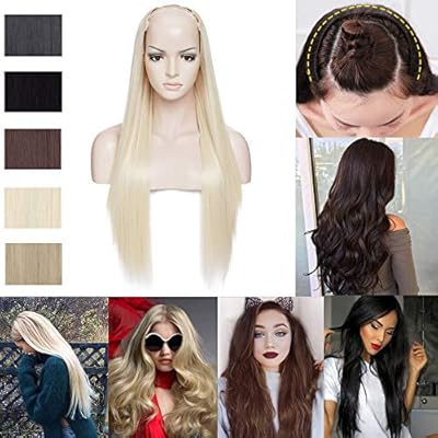 Clip In Half Wig U Shape Long Japanese Synthetic Hair Clip On