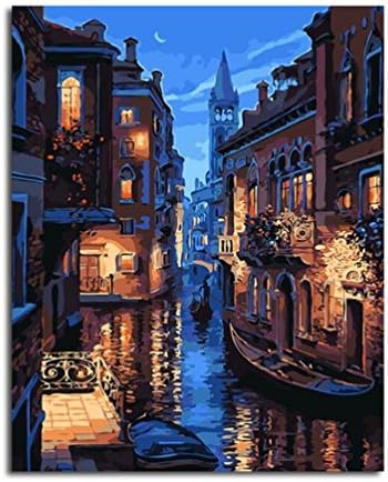 Diy Oil Paint by Number Kit,Painting Paintworks Venice Night Drawing with Brushes 16x20 inch Christmas Decor Decorations Gifts(Without Frame)
