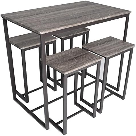 Zenvida 5 Piece Bistro/Pub Desk Set with 4 Stools