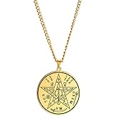 Dreamtimes Vintage Tetragrammaton Pendant Necklace Wahyeh Magical Blessed Pentagram of Solomon Amulet Stainless Steel Necklace Viking jewelry for women and men