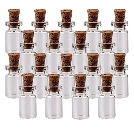 Butterme 100 Stück Mini Glasflasche mit kleine Glasflaschen Korkenflaschen Tops 3/4 '18mm x 10mm Mini Fläschchen Nachricht Ch