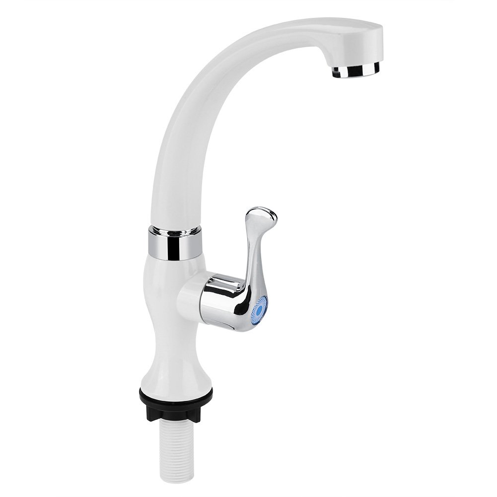Lwuey Cold Water Tap for Campervan, High Arc Single Lever Handle White ABS Plastic Faucet, One Hole Deck Mount G1/2 Thread, Universal Replacement for Kitchen Sink, Bathroom, Garden, Laundry, Boat