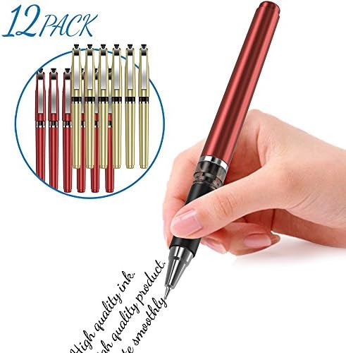 Black Ink Roller Ball Pen Lightweight 0.5mm Gel Pen Light Ball-Point Pen Refillable Neuter Pen Veerunsi (12 Packs)