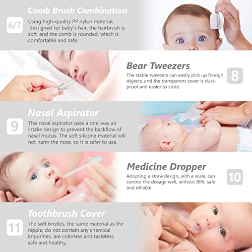 Baby Grooming Kit, 15 in 1 Portable Baby Safety Care Set with 01 Hair Brush Comb Nail Clipper Nasal Aspirator etc for Nursery Newborn Infant Girl Boys Keep Clean(White)