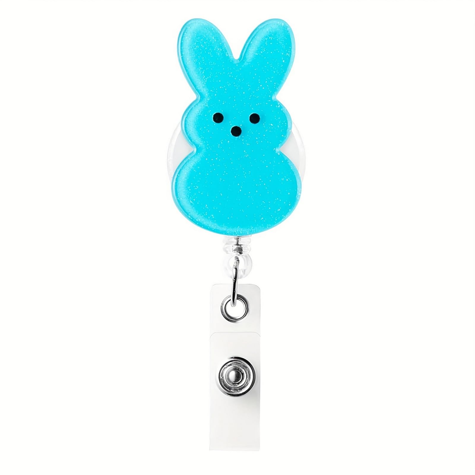 Photo 1 of Easter Cute Bunny Badge Reel Retractable,Blue Rabbit Badge Holder Glitter Acrylic Badge Reel with Alligator Clip,Holiday ID Name Badge Reel for Nurses Student Employee Doctors Party Supplies