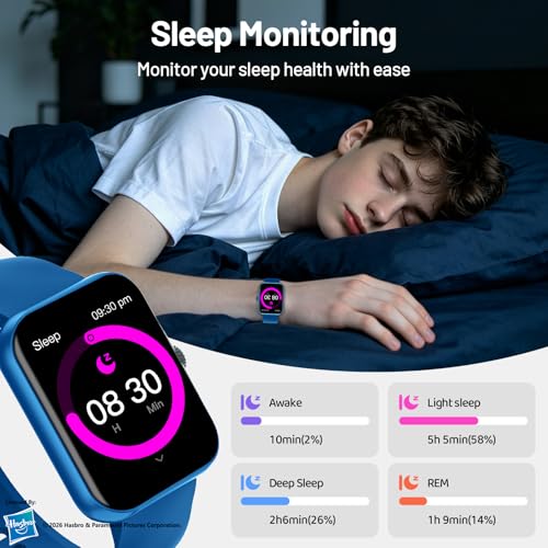 Transformers Reloj Inteligente Niños Hombre Mujeres, 1.83'' HD IP68, Llamadas-Bluetooth, con el Asistente de Voz, Monitoreo de Salud Calorías Sueño Podómetro, Música Notificaciones de Mensajes, Azul