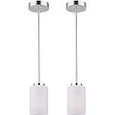 Youroke Adjustable Brushed Nickel Pendant Lights, 2-Pack, White Frosted Glass Shade, Mini Pendant Lights for Bedroom, Living 